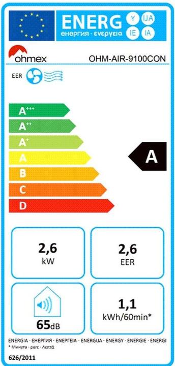 Energy Label Ohmex AIR-9100 air conditioner (20 m², 9000 BTU/h)