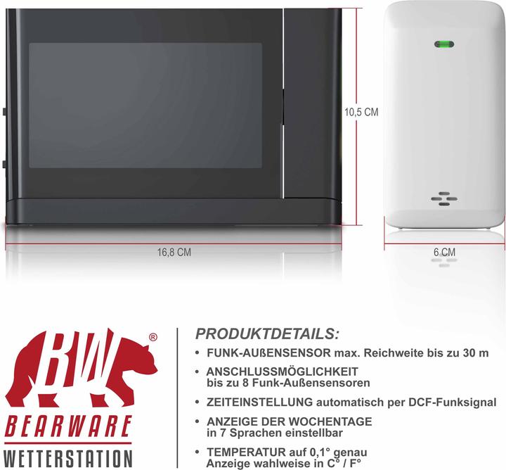 Image du produit Bearware Station météo avec capteur extérieur, station météo sans fil avec projection (pivotant à 180°) &