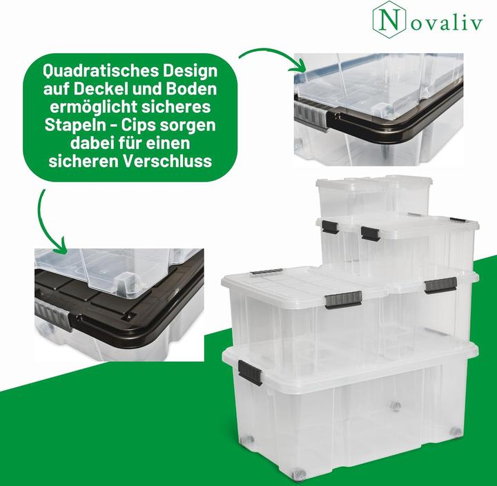 Produktbild Novaliv Aufbewahrungsbox mit Deckel Gross 45L transparente Nestbar stapelbare Plastikbox mit Clipvers (45 l)