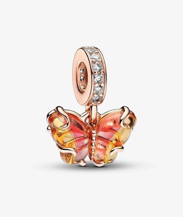 Produktbild Pandora Rosafarbener & Gelber Murano Glas Schmetterling Charm Anhänger (Glas)
