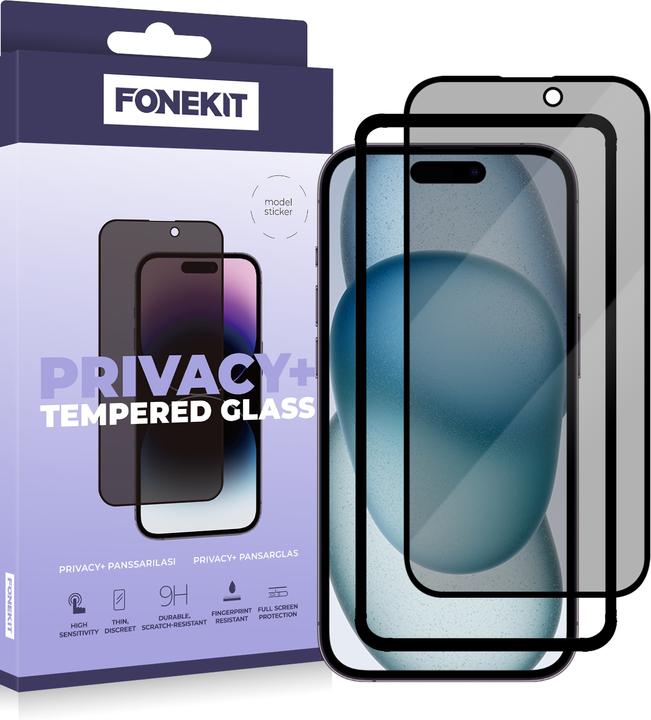 FoneKit Privacy+ Coque intégrale -panssarilasi, iPhone 15 (1 pièce(s), Apple iPhone 15)