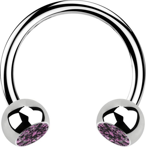 Star Piercing Micro Circular Barbell silber mit zwei Kugeln Kristall hellviolett (Chirurgenstahl 316L, ohne Messing)