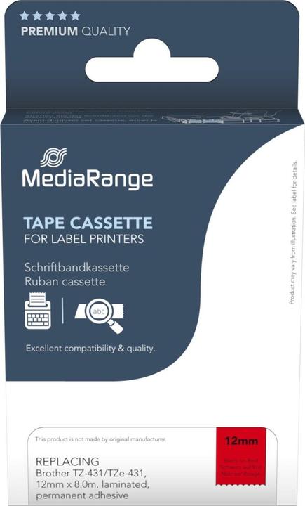 Produktbild MediaRange Schriftbandkassette 12mm schw/rot Brother TZ-431/TZe-431 8m (1.20 cm, Schwarz, Rot)
