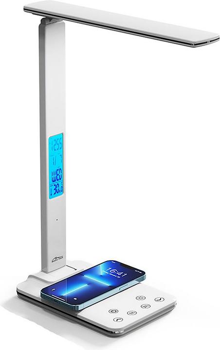 Produktbild Media-Tech LEDITOU - Energy-saving LED desk lamp with 15W QI wireless charger. Illuminated alarm clock with °C