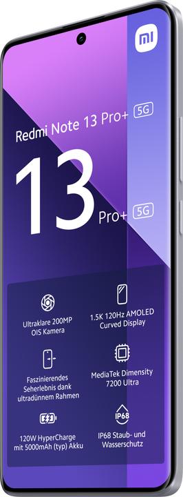 Image du produit Xiaomi Redmi Note 13 Pro+ 5G (256 Go, Pourpre Aurora, 6.67", Double SIM, 200 Mpx, 5G)