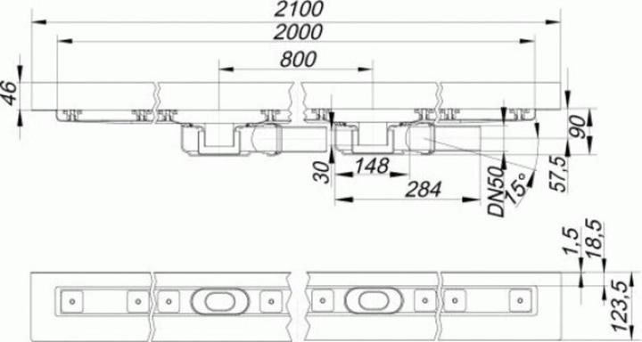 Actual product image Dallmer shower channel CeraLine PLAN W 2000mm, 524652, DN 50 Overall height 90mm (2235 mm)