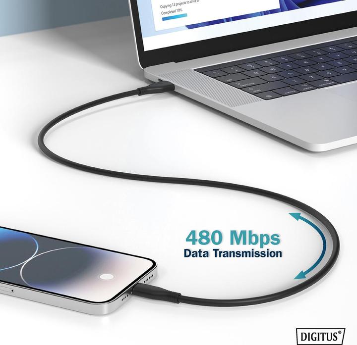 Produktbild Digitus USB-C Silikon Anschlusskabel, 1m, schwarz (1 m, USB 2.0)