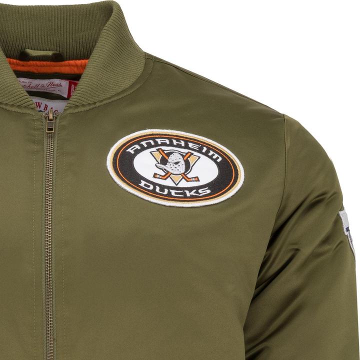 Produktbild Mitchell & Ness M&N Satin Bomber Jacke - PATCHES Anaheim Ducks oliv - L (L)