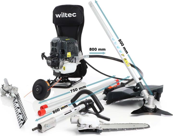 Produktbild Wiltec 4-in-1 Backpacker Multifunktionsgerät 2-Takt Motor Rucksack Rasentrimmer (Rasentrimmer, Gartenmaschinen Aufsatz)