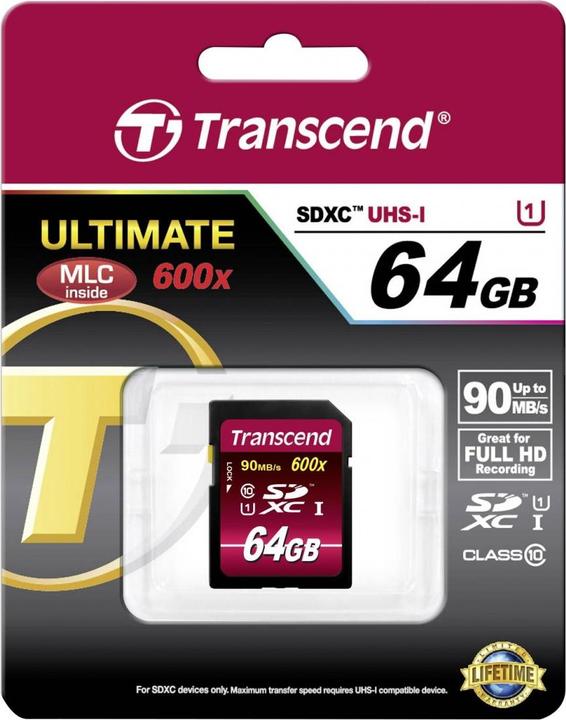 Produktbild Transcend SDXC Ultimate 600x (64 GB, SDXC, U1, UHS-I)