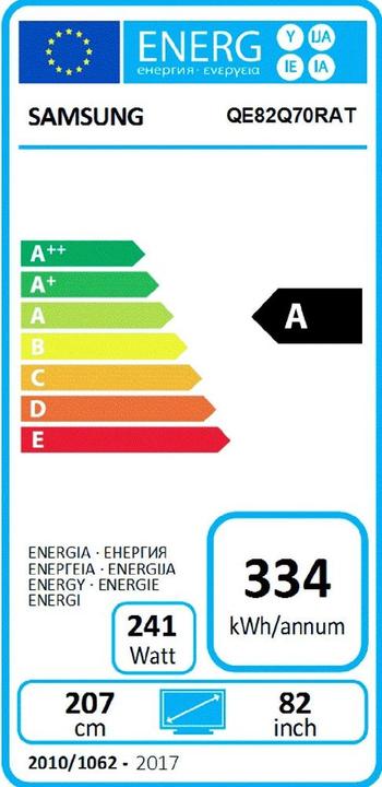 Energie-Label Samsung QE82Q70R (82", Q70B, QLED, 4K, 2019)