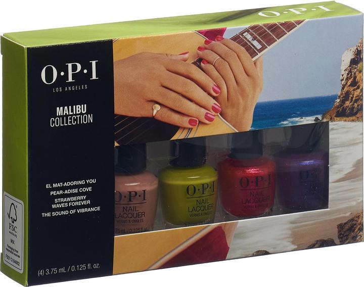 OPI Klassische Mini-Nagellacke im 4er-Set der Malibu Kollektion (Glitter, Violett, Grün, Pink, Altrosa, Farblack)