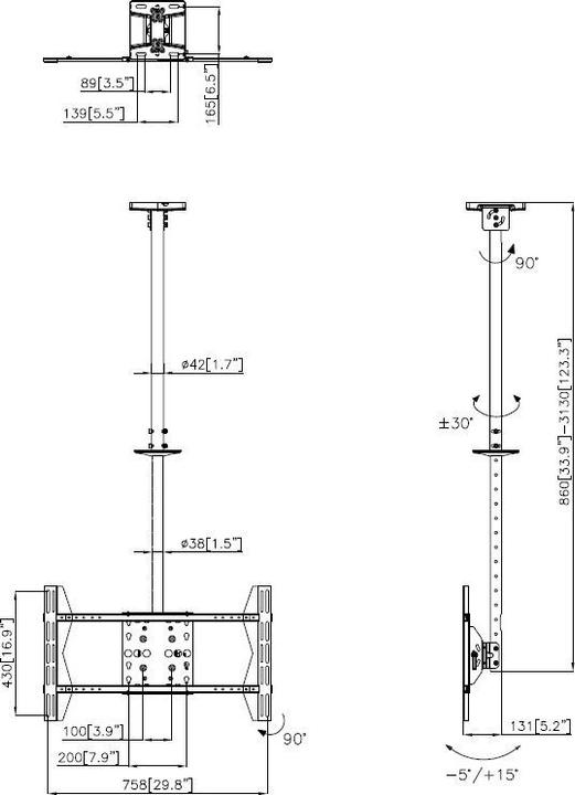 Immagine prodotto Multibrackets Plafoniera Grande Singola Nera 3000 (Soffitto, 63", 40 kg)