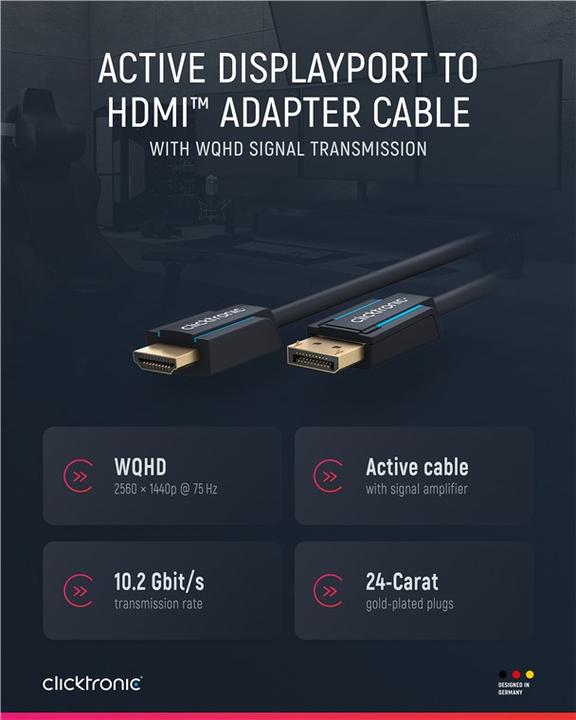 Produktbild clicktronic DisplayPort — HDMI (Typ A) (3 m, DisplayPort, HDMI)
