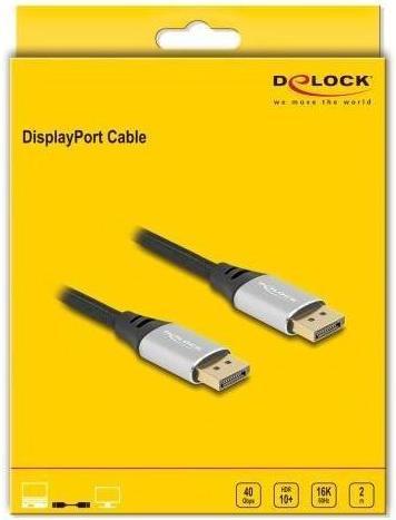 Actual product image Delock DisplayPort cable 16K 60 Hz 2 m silver metal (2 m, DisplayPort)