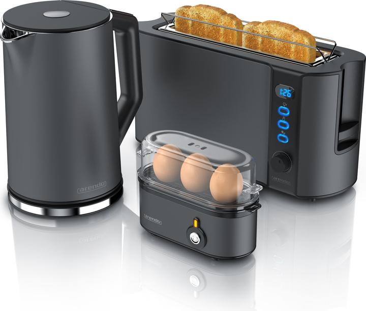 Image du produit Arendo Petit-déjeuner, bouilloire 1,5l, grille-pain 2 tranches et cuiseur à oeufs pour 3 oeufs, gris