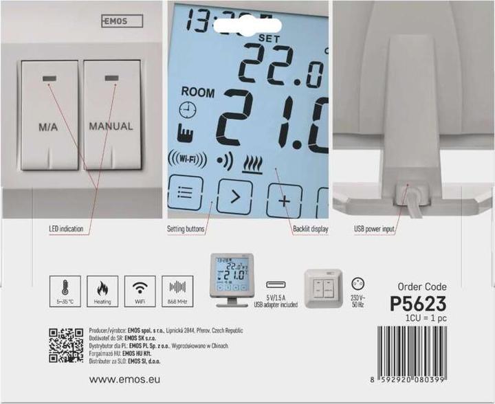 Produktbild Emos Raumthermostat P5623 mit WiFi, programmierbar, kabellos
