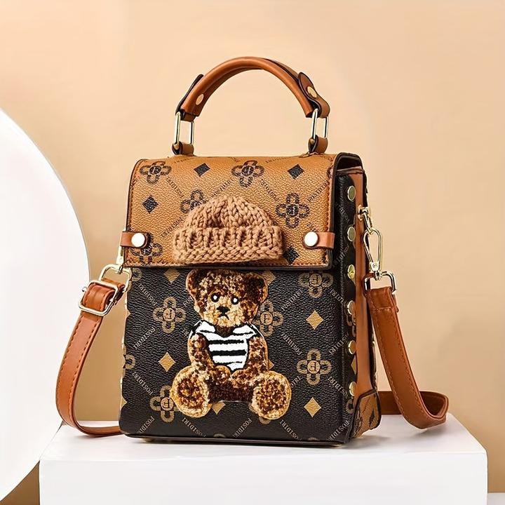 Produktbild Only-Bags.Store Mini-Rucksack Geldbörse, PU-Leder, niedliche Teddybär-Design, Handy-Tasche, stilvolle Handtasche