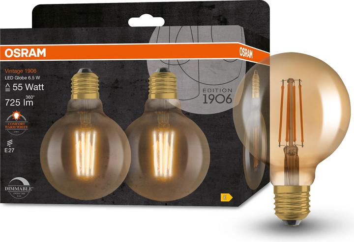 Produktbild Osram Vintage 1906 (E27, 6.50 W, 725 lm, 2 x, E)