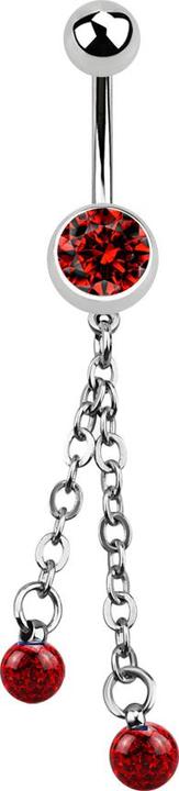 Actual product image Star Piercing Banana silver with chain and two crystal balls red (Surgical steel 316L, without brass)