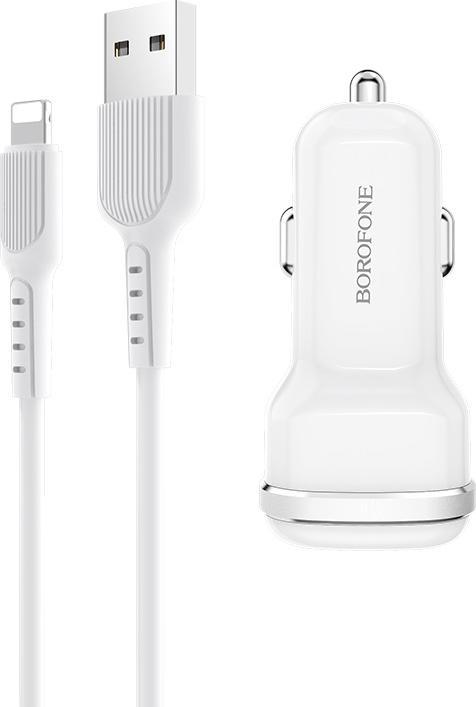 Produktbild Borofone Ladegerät Autoladegerät 2x USB Lightning-Kabel im Lieferumfang enthalten, weiss