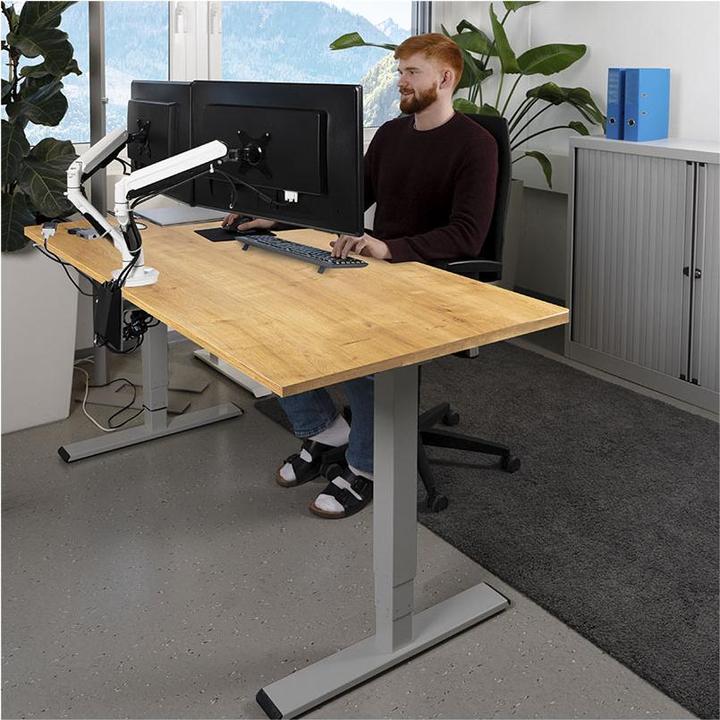 Actual product image Contini Height-adjustable office desk 1.6x0.8m oak / frame grey RAL 7045