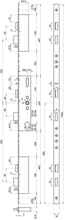 Image du produit MSL Verrouillages multipoints anti-panique FlipLock standard 24544 PE-SV (Cylindre double profilé)