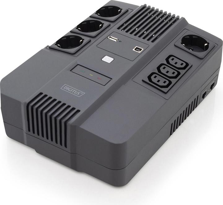 Actual product image Digitus All-in-One UPS, 600VA/360W, LED x1, 4x CEE 7/7,3x IEC C13, USB (600 VA, 360 W, Line-interactive UPS)
