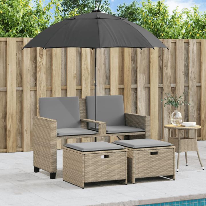 Actual product image VidaXL Garden sofa 2-seater parasol and stool poly rattan