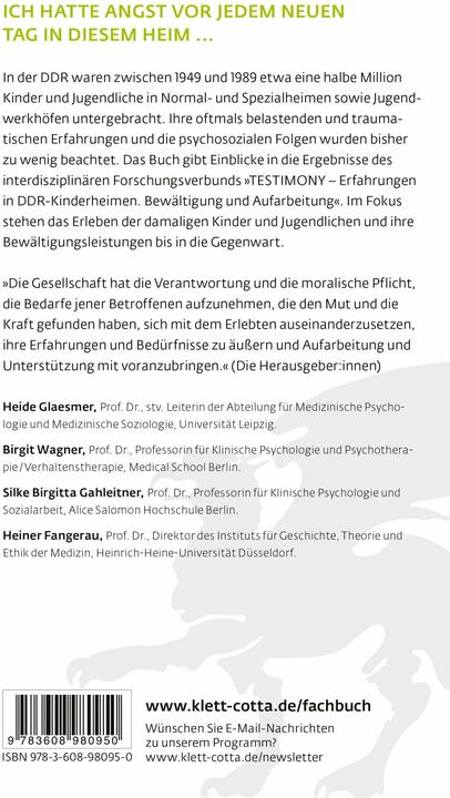 Produktbild Ehemalige Heimkinder der DDR (Deutsch, Birgit Wagner, Heiner Fangerau, Heide Glaesmer, Silke Birgitta Gahleitner, 2023)