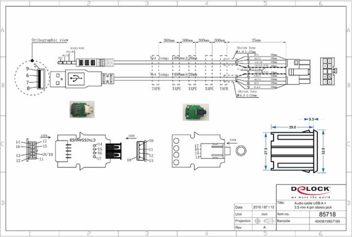 Actual product image Delock USB cable, panel jacks, jacks (1.50 m, USB)