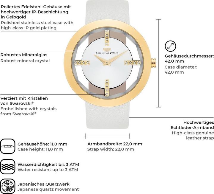 Actual product image Ladies quartz watch Lucrezia genuine leather cream white - 4332 (Analogue wristwatch, 42 mm)