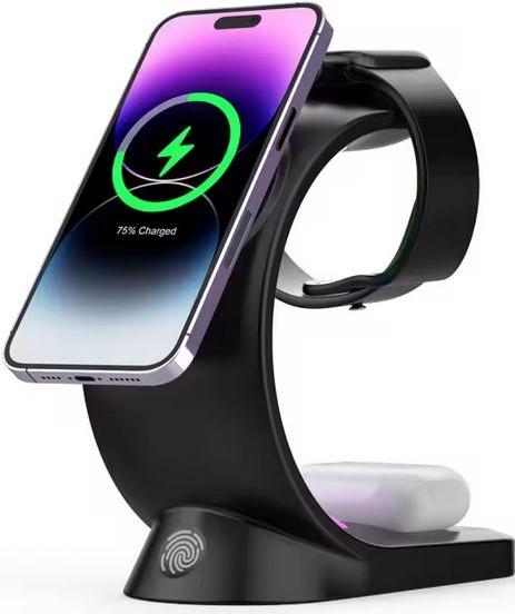 Produktbild PhoneLook Ladestation wireless MagSafe 15W 3in1 (iPhone, AirPods, Apple Watch) mit RGB LED Licht (15 W)