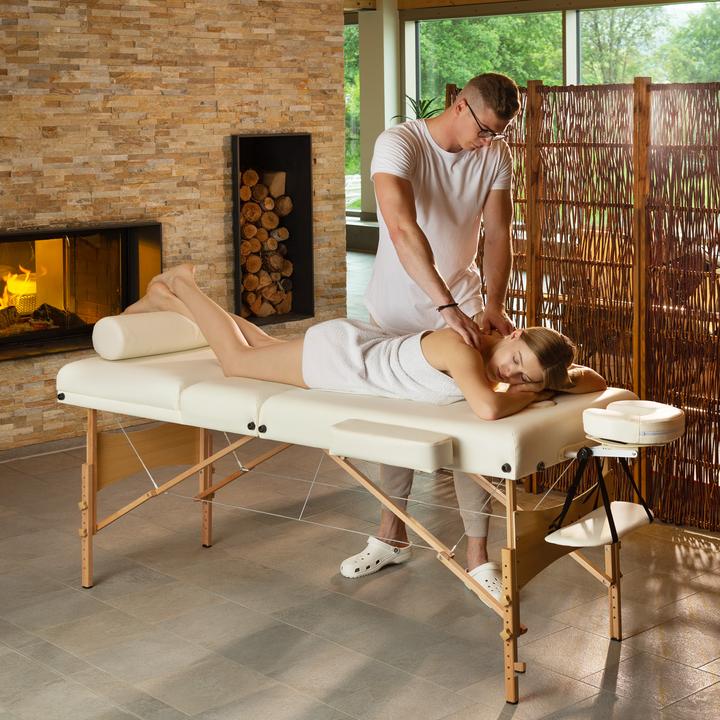 Produktbild tectake 3 Zonen Massageliege-Set Somwang mit 7,5cm Polsterung, Rollen und Holzgestell