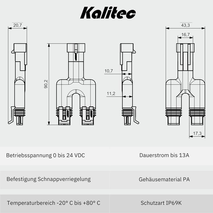 Produktbild Kalitec SuperSeal 2 polig Y- Verteiler 1,5 mm I Kfz Stecker 2-Wege I wasserdicht staubdicht IP69K I