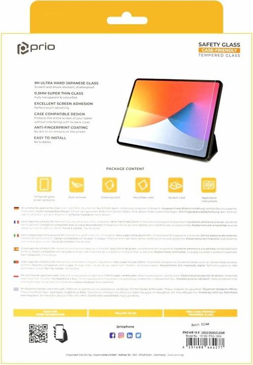 Actual product image prio Tempered glass screen protector for iPad Air 10.9 (2022/2020) clear (1 Piece, IPad Air (2022))