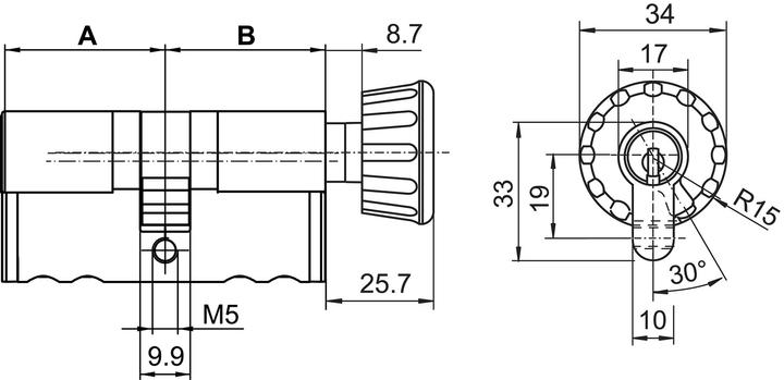 Produktbild Kaba Profil-Drehknopfzylinder 17 mm 20 Typ M1419