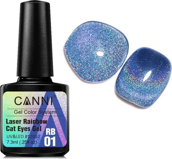 Canni Gellack Laser Rainbow Cat Eyes RB01 (Blau-Lila Glitzer, Gel-Effekt Nagellack)