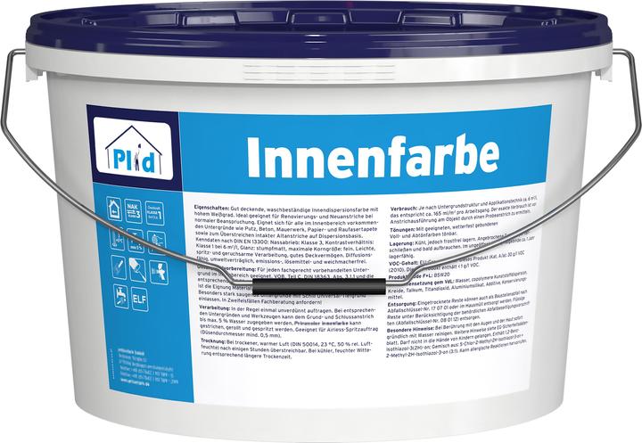 Produktbild Plid Innenfarbe Set 5L Weiss Matt für ca. 30m² / Wandfarbe Deckenfarbe Farbe Hausfarbe (Weiss, 5 l)
