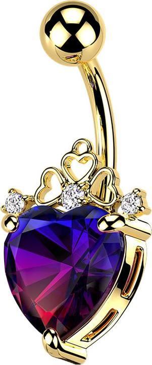 Immagine prodotto Star Piercing Banane 14k vergoldet mit Kugel Filigrane Herzen grosses Kristallherz (Acciaio chirurgico 316L, Ottone)