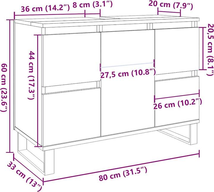 Immagine prodotto VidaXL Mobiletto Base Mobiletto da bagno Grigio cemento Materiale a base di legno (80 x 33 x 60 cm)