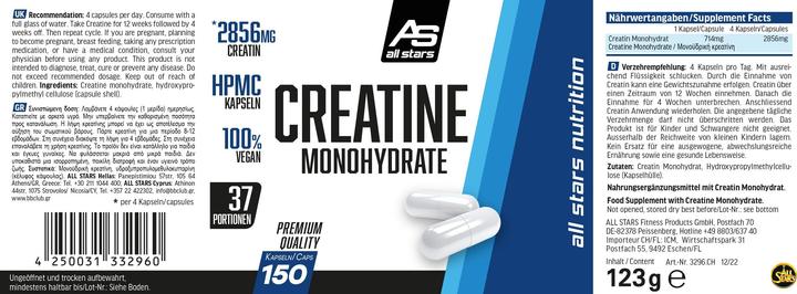 Nutritional values and ingredients All Stars Creatine Mega Caps (150 Piece, Capsules, 300 g)
