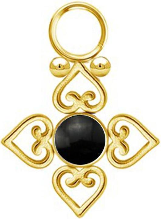 Star Piercing Anhänger vergoldet schwarzer Onyx Stein vier filigrane Herzen (Mineralisch, ohne Messing, Chirurgenstahl 316L)