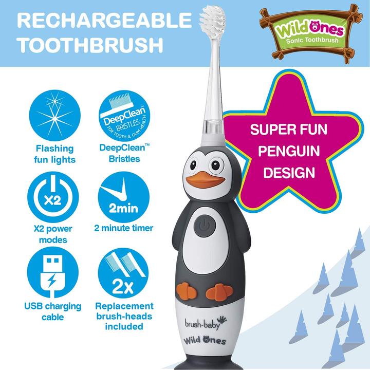 Image du produit Brush-Baby Brosse à dents électrique rechargeable Pingouin (Brosse à dents sonique)
