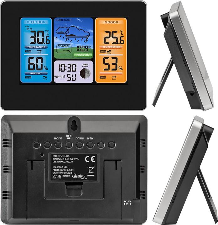 Actual product image Casativo WLAN wireless weather station with outdoor sensor, colour display and clock