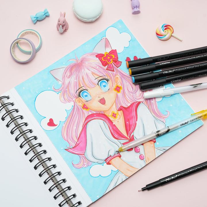 Immagine prodotto Ohuhu Penne da disegno a punta fine (Multicolore, 18 x)