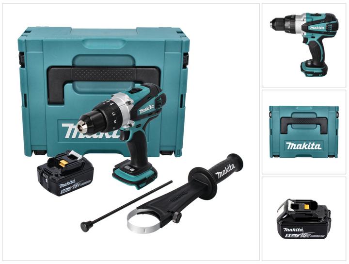 Produktbild Makita DHP 458 T1J Akku Schlagbohrschrauber 18 V 91 Nm + 1x Akku 5,0 Ah + Makpac - ohne Ladegerät (Akkubetrieb)