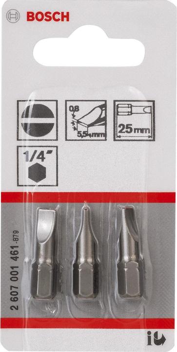 Image du produit Bosch Professional Zubehör Embout de vissage extra-dur S 0,8 x 5,5, 25 mm, pack de 3 (0,8 x 5,5)
