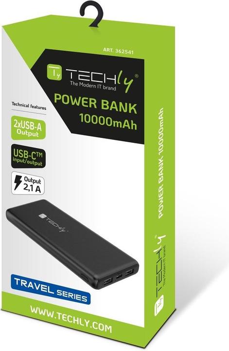 Produktbild Techly Power Bank Charger 10000mAh 2x USB 1x USB-C with USB-C Cable (10000 mAh, 10 W, 37 Wh)