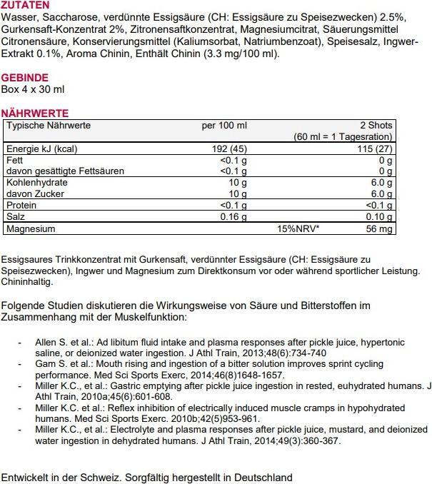 Valori nutrizionali e ingredienti Sponser Rilassamento muscolare (cetriolini sott'aceto, 4 x)